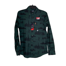 Chaps Performance Flannel Shirt Size Small Slim Fit Green Woods Theme Mens - £18.94 GBP