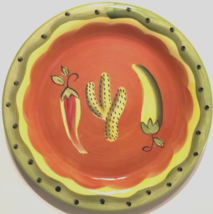 RUBY Peppers Cactus Green Ceramic Orange Stoneware Vintage Dinner Plate 10.5&quot; - £10.57 GBP