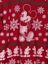 Disney Mickey Mouse Santa Red Big Print Sweatshirt Small Christmas Snowflake - £21.11 GBP