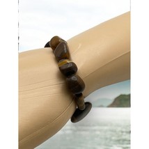 Handmade Brown Beaded Stretch Bracelet Faux Stone Boho Nature - £8.50 GBP