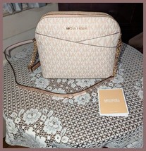 Michael Kors Rose Gold Signature Metallic Jet Travel Medium Crossbody Ba... - $123.00