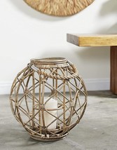 15&quot;H Rustic Farmhouse Brown Woven Rattan Candle Lantern with Jute Rope Handle - £82.95 GBP