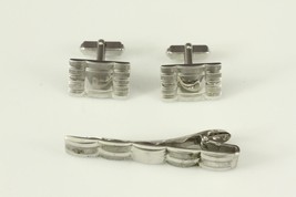 Vintage Men&#39;s Costume Jewelry ANSON Silver Tone Cuff Links &amp; Tie Clasp Set - £12.90 GBP