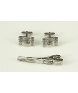 Vintage Men&#39;s Costume Jewelry ANSON Silver Tone Cuff Links &amp; Tie Clasp Set - £12.67 GBP