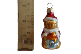 Disney Winnie the Pooh Glass Christmas Tree Ornament 3&quot; Santa Outfit Hat... - $11.35