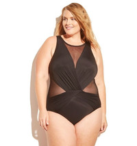 Aqua Green Ladies Plus Size Mesh Inset One Piece Swimsuit Black Plus Siz... - £22.64 GBP
