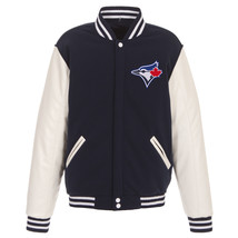 MLB Toronto Blue Jays Reversible Fleece Jacket PVC Sleeves Front Logos JH Design - $119.99