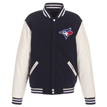 MLB Toronto Blue Jays Reversible Fleece Jacket PVC Sleeves Front Logos J... - £95.91 GBP