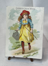 Granite Iron Ware Girl WIth Fishing Pole Antique 1800s Victorian Trade C... - £23.70 GBP