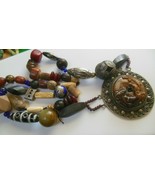 Long TRADE BEADS Multi-color &amp; Shape Glass Wood Metal Medallion 35&quot; - $473.18 CAD