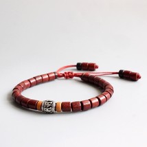 Tibetan Buddhist Handmade Copper Mantra Sign Charm Natural Wood Beads Bracelet - £14.31 GBP