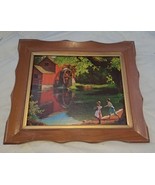 Vintage Paul Detlefsen Old Mill Stream Harboard Litho Print Wood Frame - £44.98 GBP