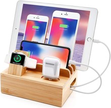 6in1 Multi Device Bamboo Charging Station, USB Charger Stand for Phones, Tablets - £39.37 GBP