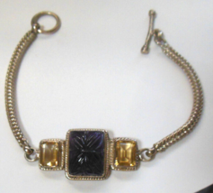 925 Silver Amethyst and Citrine Toggle Bracelet 7.5&quot; long - £51.32 GBP