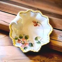 Nippon 1940 Scalloped Gilded Edge Nut Dish Handpainted Poppies - $14.84