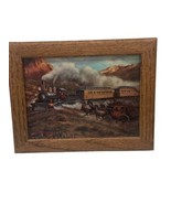 Vintage Train Locomotive The Crossroads Horse Carriage Framed Print  8&quot; ... - £10.11 GBP