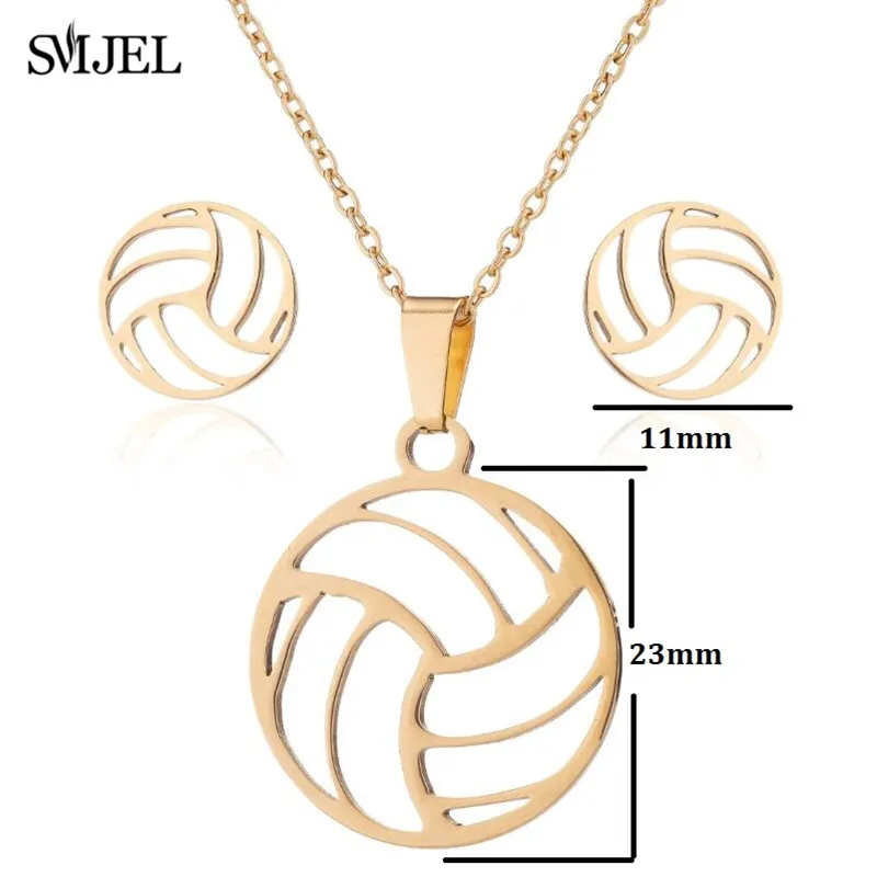 Sporting Stainless Steel Volleyball Jewelry Set for Women Minimalist Hollow Ball - £23.81 GBP
