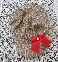 Build A Bear Workshop Leopard Print Hat with Red Bow &amp; Rhinestone - £8.73 GBP