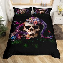 Floral Skull Duvet Cover Set King Size Digital Print Gothic Skull Bedding Set 3  - £59.30 GBP