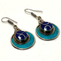 Lapis Lazuli Turquoise Gemstone Ethnic Drop/Dangle Earrings Nepali 2.30&quot; SA 3523 - £4.70 GBP
