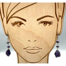 Vintage Purple Crystal Dangle Earrings, Chunky Drop and Faceted Beads on Gold - £45.78 GBP