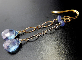 Blue Drop Earrings, Periwinkle Tanzanite, Gold Vermeil, Mystic Quartz Teardrop E - £27.53 GBP
