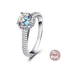 Platinum 925 Sterling Silver Exquisite 1CT Crystal Zircon Solitaire Ring - £39.49 GBP