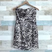 Bebe Animal Print Satin Pleated Tube Dress Gray Strapless Party Womens Small - £19.93 GBP