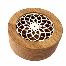 Wooden round box with mandala plywood cover solid wood 8x3 cm jewelry box NEW - £25.91 GBP