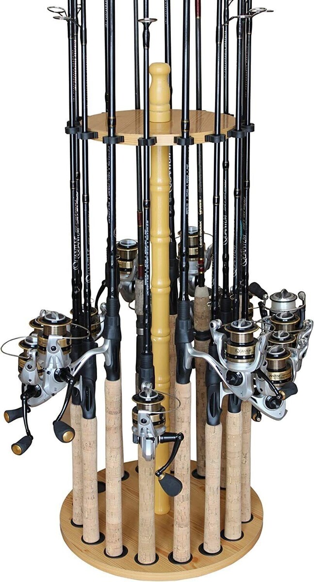 16 Fishing Rod Storage Rack Stand Wood Grain for Freshwater Fishing Pole... - $47.96