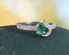 Emerald Engagement Band Sterling Silver Emerald Ring 4x6 mm oval 0.6 Ct Emerald - £30.14 GBP