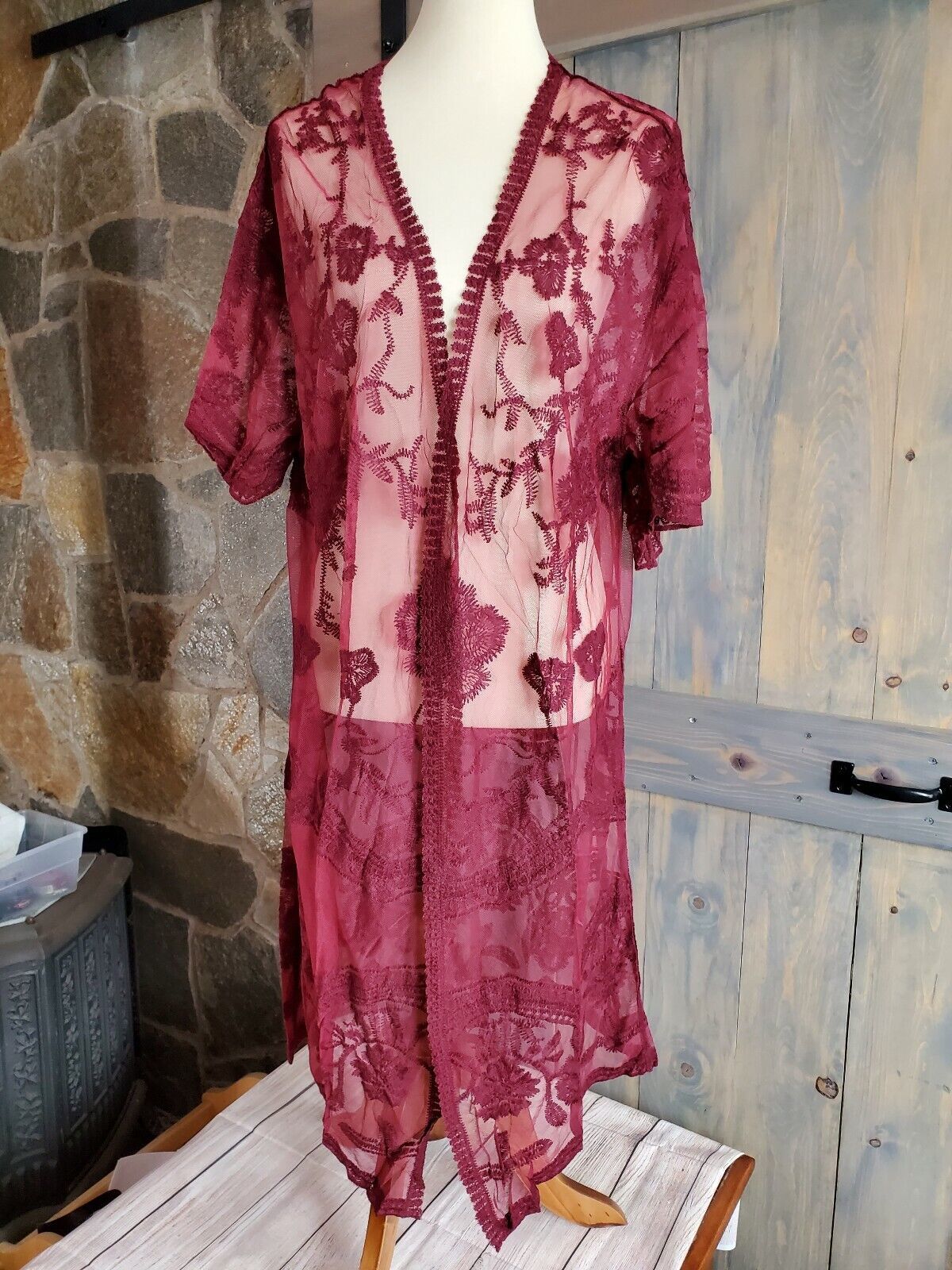 Primary image for rue21 Rue 21 Nightgown Maroon Lace Open Front Gown Robe Size L
