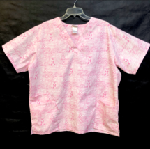 THE BERGSMA Collection Scrub Shirt Pink Bows Breast Cancer Inspiring Wor... - $19.99