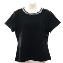 Adrienne Vittadini Womens Bead &amp; Rhinestone Shirt Top L Large Black Text... - £35.62 GBP