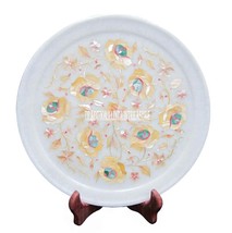 10&quot; White Marble Serving Plate Mother of Pearl Inlay Mosaic Collectible Decor - £259.36 GBP