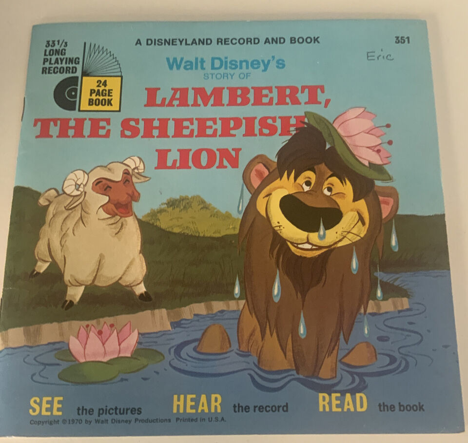 Vintage Walt Disney Lambert The Sheepish Lion See Hear Read Book w/ Record #351 - $21.82