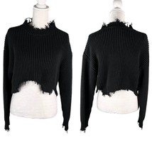 Wild Honey Sweater Distressed Cropped Large Black Crew L NWOT - $29.00