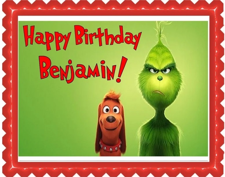 Primary image for Happy Birthday Grinch and Dog Edible Image Birthday Cake Topper Frosting Sheet