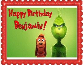 Happy Birthday Grinch and Dog Edible Image Birthday Cake Topper Frosting... - £11.33 GBP