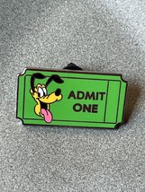 Disney Trading Collector’s Green Enamel ADMIT ONE Ticket w PLUTO Silvertone Lape - £7.56 GBP