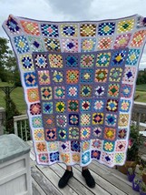 Vintage Handmade Granny Square Roseanne Afghan Throw Blanket - 54 x 42 inches - £30.89 GBP