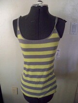 WOMEN&#39;S/JRS CHECK AND STRIPE C&amp;S TANK TOP YELLOW/GRAY HORIZONTAL STRIPES... - $9.99