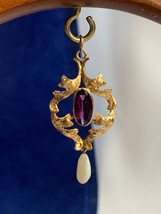 Vtg 10K Yellow Gold Pearl Pendant 1.89g Fine Jewelry Amethyst Color Stone Charm - £133.07 GBP