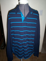 Men&#39;s Guys Zoo York Long Sleeve Polo Shirt Navy Blue Turquoise Stripes New $49 - £29.56 GBP