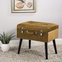 Velvet Storage Ottoman With Hinged Lid, Glod Brown, 19X75 Inches, Glitzhome - £64.09 GBP