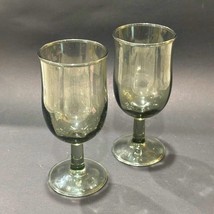 Vintage Smoke Gray Glass Wine Water Goblets Glasses Set of 2 Unmarked Stem 8 oz - £6.94 GBP
