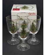 Spode Christmas Tree Gold Rim Glasses – Set of 4 Pedestal Goblets Glasses - €25,45 EUR