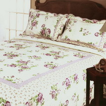 [Rowena] 100% Cotton 3PC Floral Vermicelli-Quilted Patchwork Quilt Set (Full/Que - £72.73 GBP