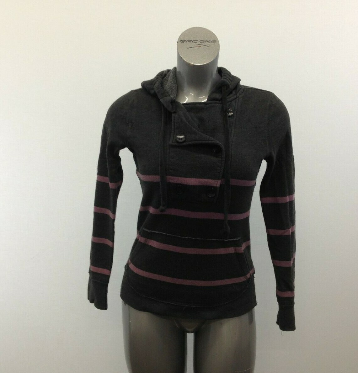 Hurley Hooded Sweatshirt Women&#39;s Small Gray Pink Striped Long Sleeve Hoodie - $7.92