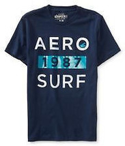 MEN&#39;S GUYS AEROPOSTALE AERO 1987 SURF TEE T SHIRT NAVY BLUE/WHITE NEW $25 - $16.99